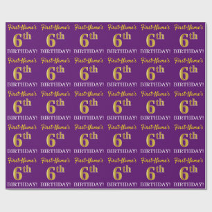Lila, Imitation Gold Look "6. BIRTHDAY" Geschenkpapier