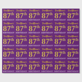 Lila, Imitation Gold Look "87. GEBURTSTAG" Geschenkpapier