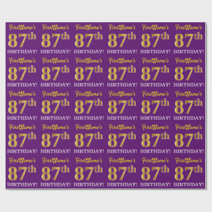 Lila, Imitation Gold Look "87. GEBURTSTAG" Geschenkpapier