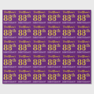 Lila, Imitation Gold Look "88. BIRTHDAY" Geschenkpapier