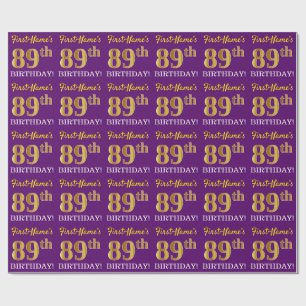 Lila, Imitation Gold Look "89. GEBURTSTAG" Geschenkpapier
