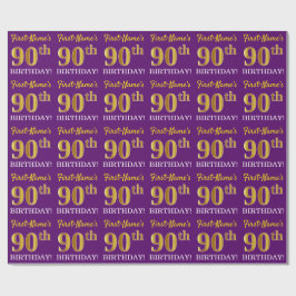 Lila, Imitation Gold Look "90. GEBURTSTAG" Geschenkpapier