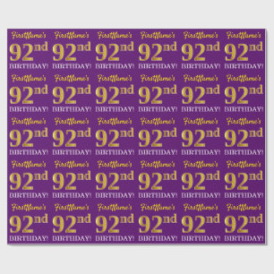 Lila, Imitation Gold Look "92. GEBURTSTAG" Geschenkpapier