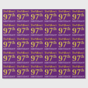 Lila, Imitation Gold Look "97. GEBURTSTAG" Geschenkpapier