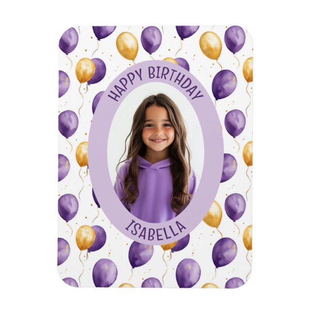 Lila Imitats Gold Balloons Foto Magnet (Vertikal)