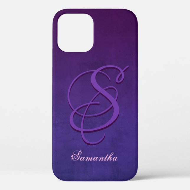Lila Indigo Blue stylisches rustikales Monogramm Case-Mate iPhone Hülle (Rückseite)