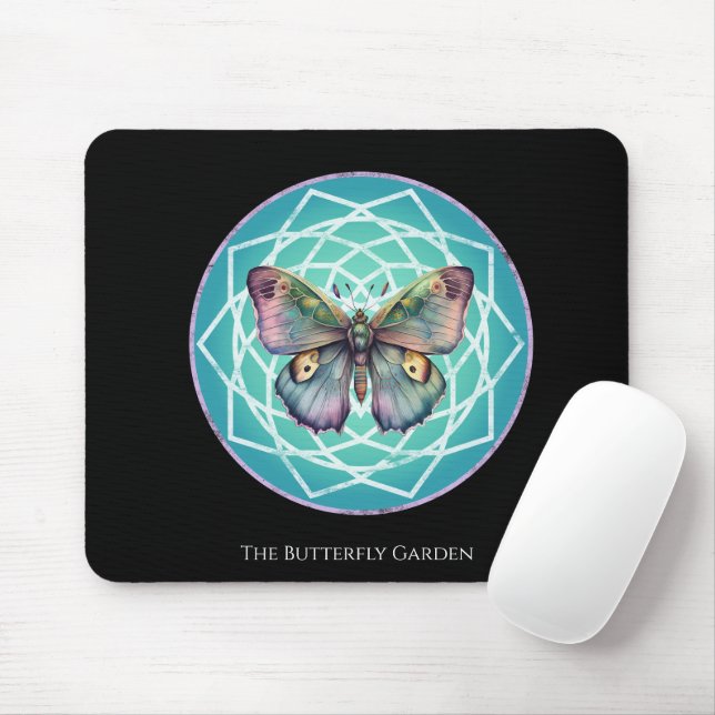 Lila Indigo Butterfly Mystical Mandala Türkis Mousepad (Mit Mouse)