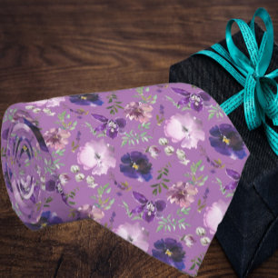 Lila Indigo Muster Blume Floral Neck Tie Krawatte