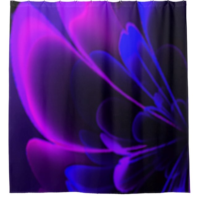 Lila Indigo Stylisierte Blume Half Corolla Duschvorhang (Vorderseite)
