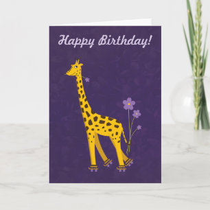 Lila, individualisierbarer Text Funny Giraffe Gebu Karte
