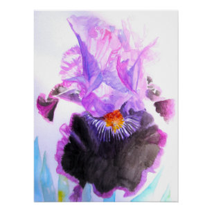 Lila Iris-Aquarell-Blume Florale Geburtstag Poster
