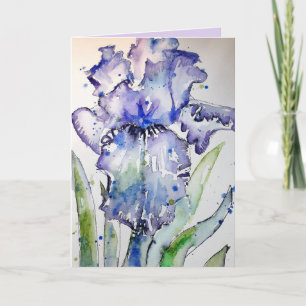 Lila Iris-Aquarell-Gemälde Blumenkarte Karte