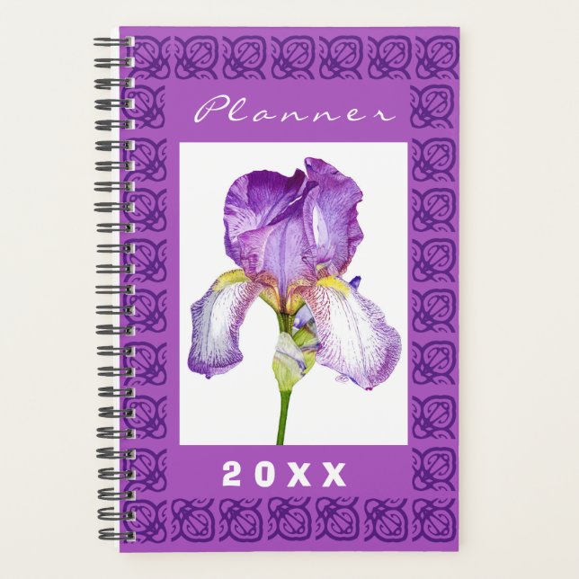 Lila Iris | Aquarellfarbener Kunstplaner Planer (Vorderseite)