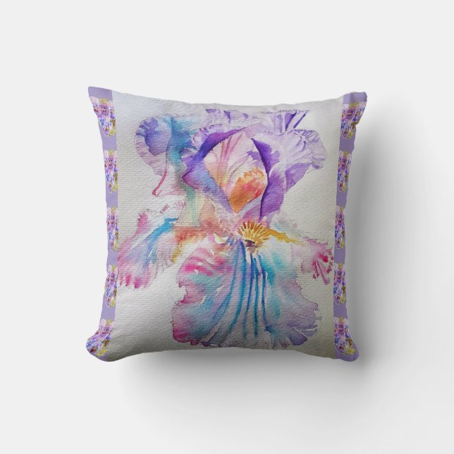 Lila Iris Aquarelllavender Cushion Kissen (Vorderseite)