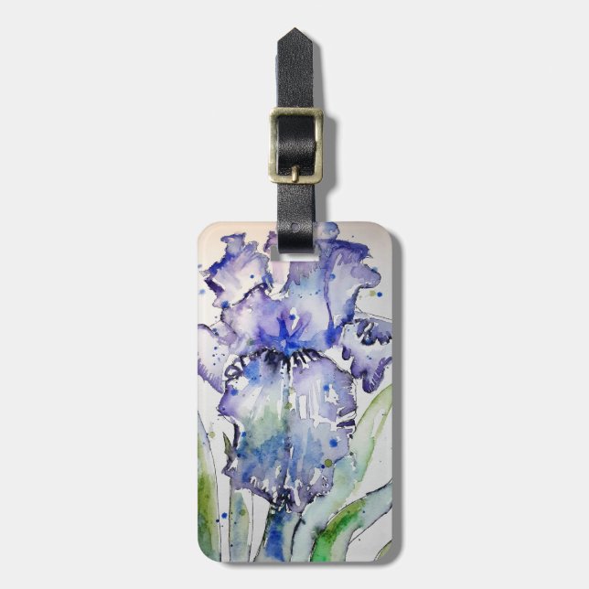 Lila Iris Art Watercolor Birthday Navy Gepäckanhänger (Vorderseite vertikal)