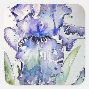 Lila Iris Art Watercolor Geburtstagseinladung Quadratischer Aufkleber