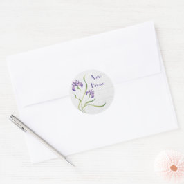 Lila Iris auf Holz Runder Aufkleber