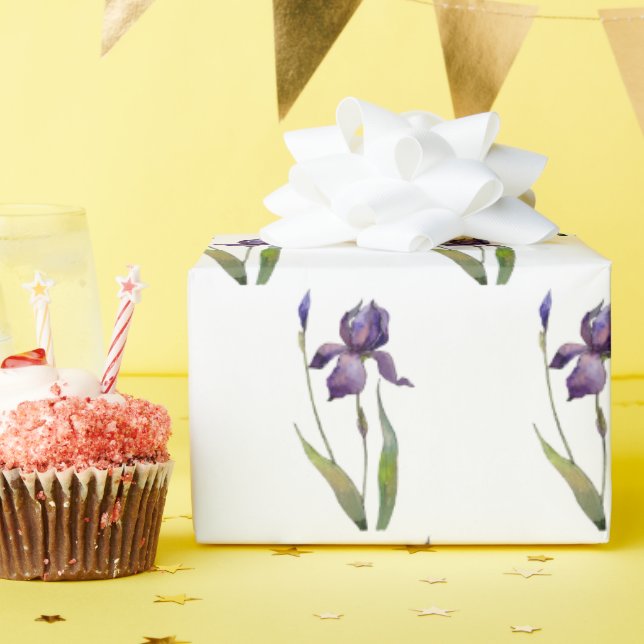 Lila Iris auf Weiß Geschenkpapier (Geburtstagsparty)