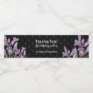 Lila Iris Black Damask Wasserflaschenetikett