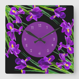 Lila Iris Blume Blumendesign Quadratische Wanduhr
