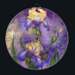 Lila Iris Blume Dart Board Irish Dartscheibe<br><div class="desc">Schöne Lila Iris Blume Migned Art Painting - Irische Blume und Blätter</div>