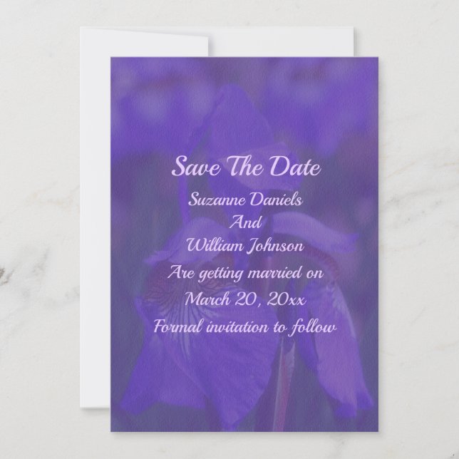Lila Iris-Blume Hochzeit Save The Date (Vorderseite)