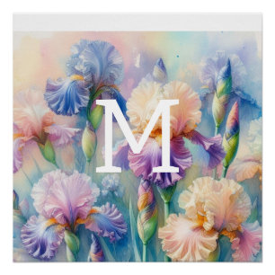Lila Iris-Blume in Monogramm Poster