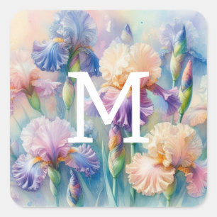 Lila Iris-Blume in Monogramm Quadratischer Aufkleber