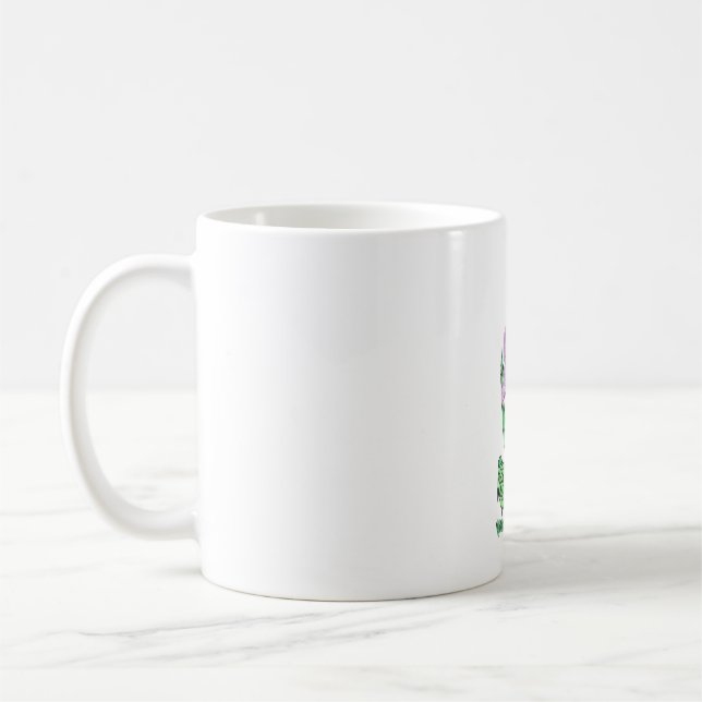 Lila Iris-Blume Kaffeetasse (Links)