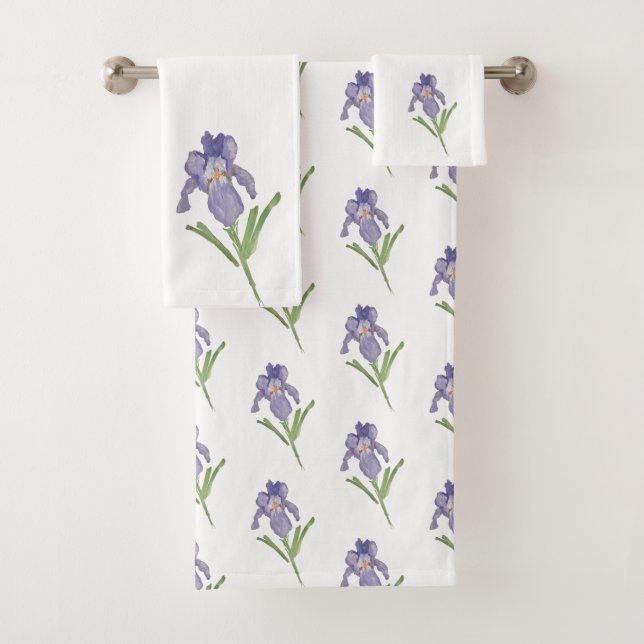 Lila Iris Blume Malerei Badetuch Set (Insitu)
