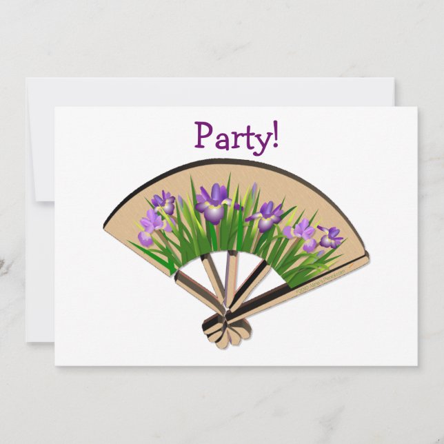 Lila Iris-Blume über japanisches Lüfterdesign Einladung (Vorderseite)