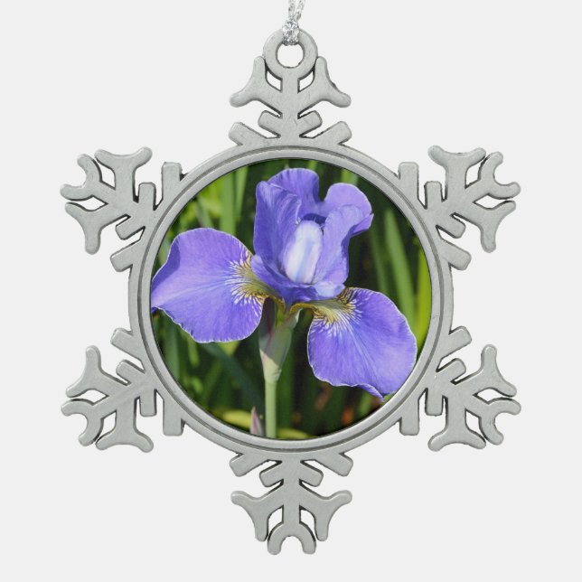 Lila Iris-Blume Weihnachtsschmuck Schneeflocken Zinn-Ornament (Vorderseite)