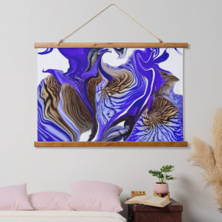 Lila Iris Blume Wirbel Wandteppich Mit Holzrahmen