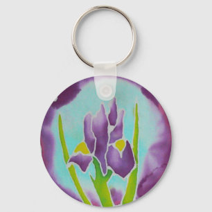 Lila Iris-Blumen-Batik-Kunst Schlüsselanhänger