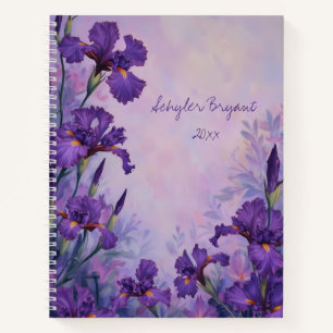 Lila Iris Blumen-Spiralblock Botanisch Notizbuch