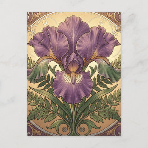 Lila Iris-Blumenkunst im Jugendstil mit aufwendige Postkarte