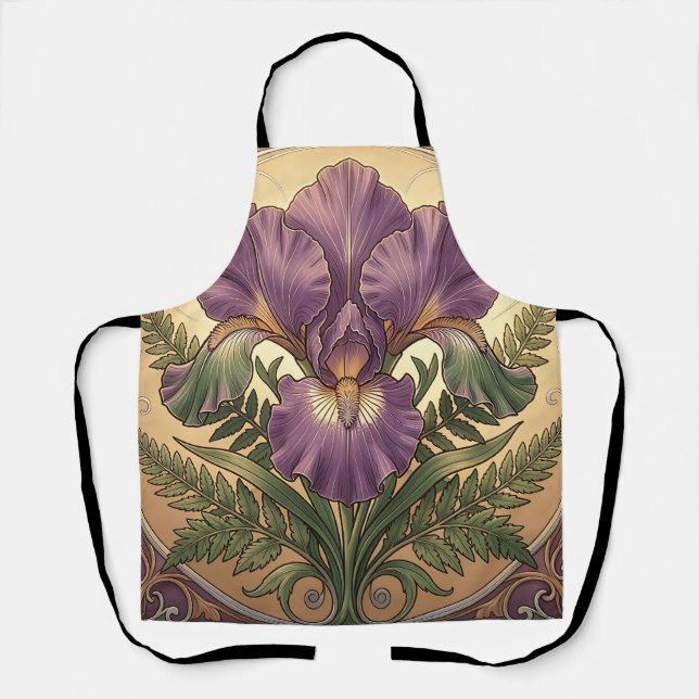 Lila Iris-Blumenkunst im Jugendstil mit ornamental Schürze (Vorderseite)