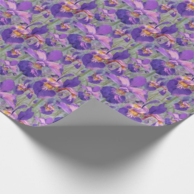 Lila Iris-Blumenmuster Geschenkpapier (Ecke)
