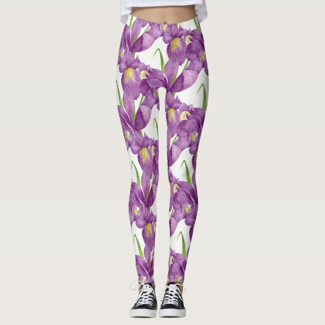Lila Iris Botanische Blumenkunst Leggings (Vorderseite)