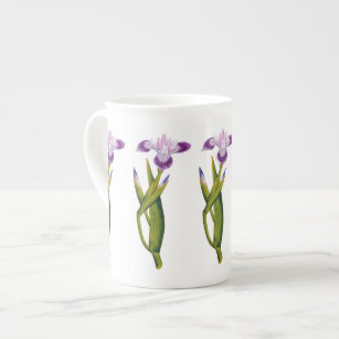 Lila Iris-botanische Knochen-China-Tasse Prozellantasse