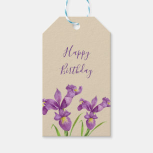 Lila Iris botanischer Blumenstrauß zum Geburtstag Geschenkanhänger