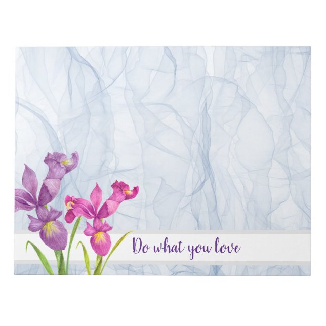 Lila Iris Botanischer Organza Notizblock (Vorderseite)