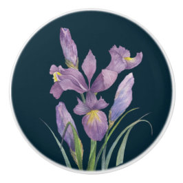 Lila Iris Botanisches Schlichtes Blütenschwarz Tür Keramikknauf