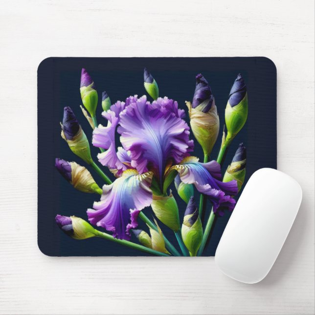 Lila Iris Bouquet auf schwarz Mousepad (Mit Mouse)
