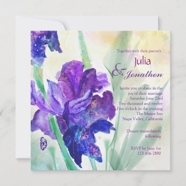 Lila Iris Custom Wedding Einladung (Vorderseite)