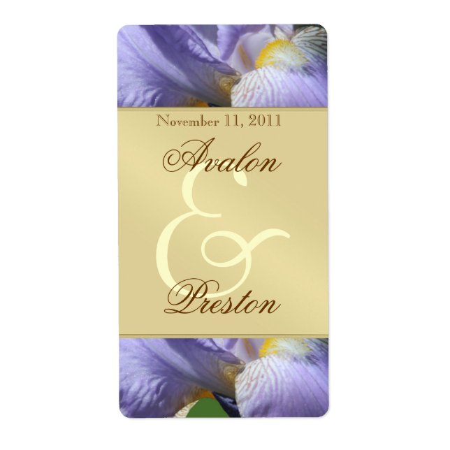 Lila Iris Floral Gold Wine Wedding Label (Vorne)