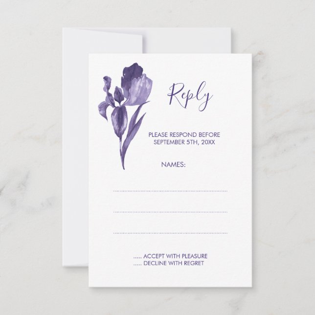 Lila Iris Floral Wedding Repair Cards RSVP Karte (Vorderseite)