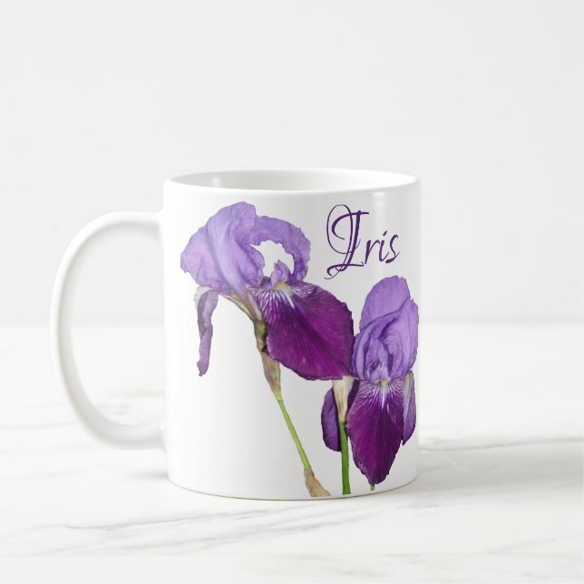 Lila Iris-Frühling Blütenblüte Kaffeetasse (Links)