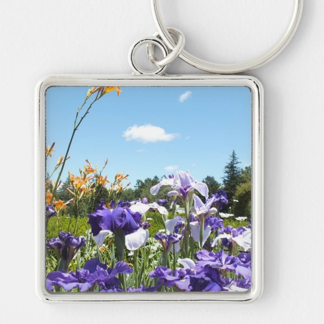 Lila Iris Garden Schlüsselanhänger (Vorne)