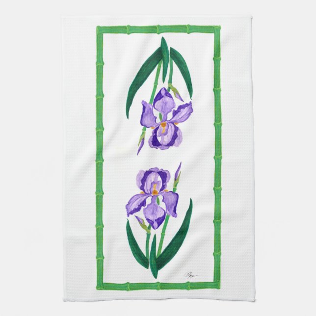 Lila Iris (grüne Ordnung) 16" x 24" Handtuch (Vertikal)